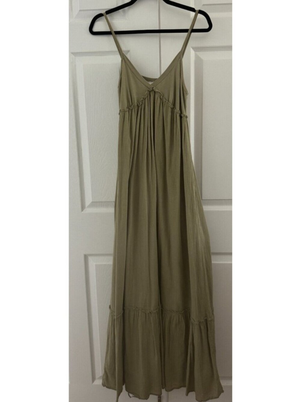 HARDTAIL V-Neck Maxi Tiered Ruffled Dress Sundress, Olive Green, XS